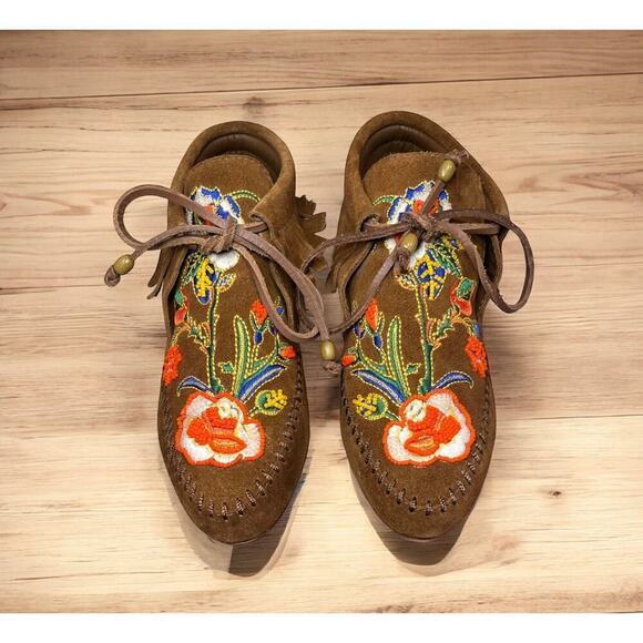 Tory Burch Huntington Beaded Embroidered Fringe Booties Size 6M - Picture 8 of 8